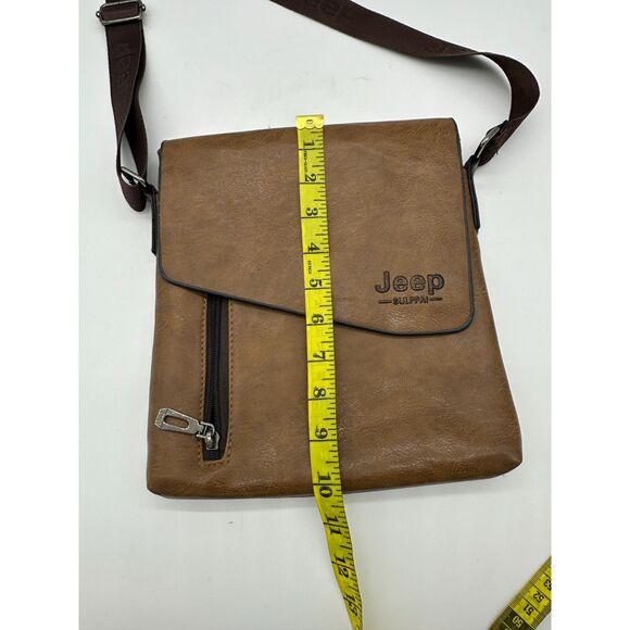 Jeep Cross Body Messenger Bag Wide Adjustable Strap 9X10” Brown - Picture 6 of 7